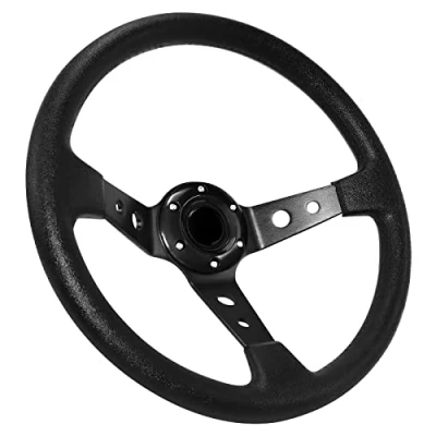 Immagine di Acclcors volante universale da corsa, gioco, 13,6&quot;, 6 bulloni, impugnatura in vinile, pelle, con tasto corno per corsa/rallye/motore/auto simulazione (nero)