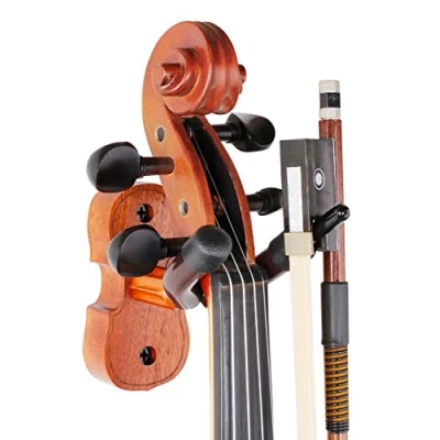 Immagine di PUNK supporto da parete per violino viola, gancio in mogano, con arco, casa e studio (mogano)