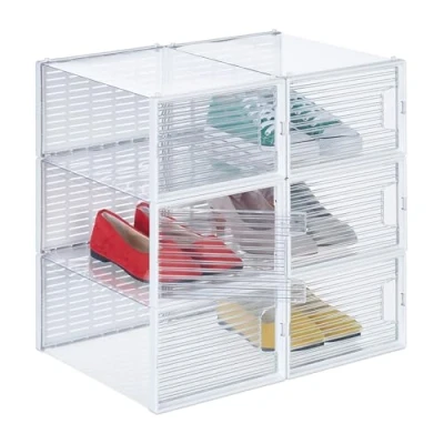 Immagine di Relaxdays Set di 6 Completamente Trasparenti Scatole Plastica per Scarpe Fino al N. 45, Scarpiera con Box Impilabili, Shoe Organizer, 15.5 x 23.5 34 cm