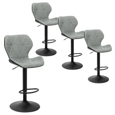 Immagine di EUGAD Set di 4 Sgabelli da Bar Cucina Sgabello Alto con schienale in Simipelle Sedia Alta Sala Pranzo Poggiapiedi Grigio 0664BY