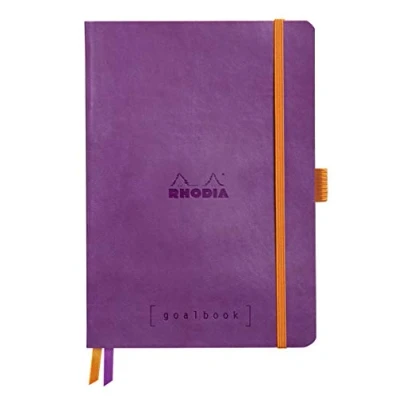 Immagine di RHODIA 117579C Taccuino flessibiIe BULLET JOURNAL GOALBOOK viola A5 Puntinato Dot 240 pagine Carta Clairefontaine bianca 90g 2 Segnapagina, Chiusura con elastico Copertina Simil Cuoio