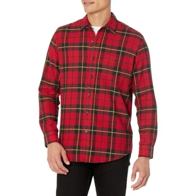 Immagine di Amazon Essentials Camicia in Flanella a Maniche Lunghe (Disponibile Taglie Extra Forti) Uomo, Nero Rosso Giallo Motivo Quadri Grandi, M