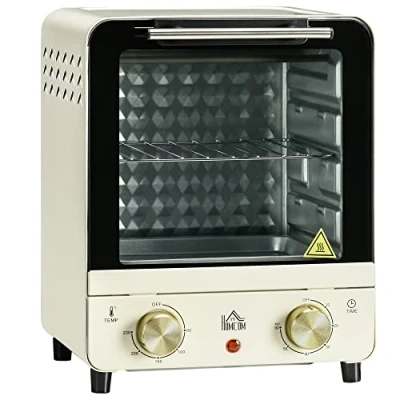 Immagine di HOMCOM Mini forno 15L, per pizza a convezione, 1000 W elettrico con set di teglie, vassoio le briciole, timer 1 ora, 60 230℃, bianco crema