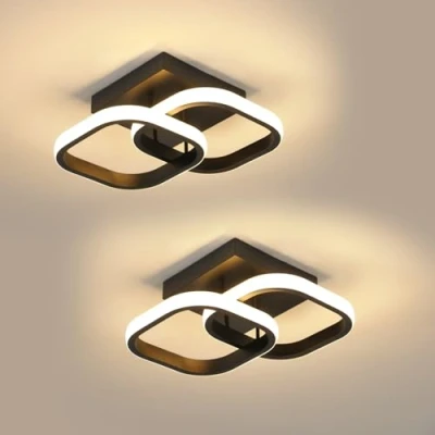 Immagine di Comely 2 Pacchi Plafoniere a LED Moderne, 24W 2700LM Lampada da Soffitto Piccola Quadrata per Cucina, Camera Letto Corridoio, Luce Calda 3000K, Nero, 24cm