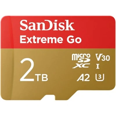 Immagine di SanDisk 2TB Extreme Go scheda microSDXC + adattatore SD (per smartphones e Tablet Android, Action Cam, Drones, UHS I, fino a 250 MB/s, 5K, 4K, UHD, V30, Rescue PRO Deluxe, Class 10, U3) per Amazon