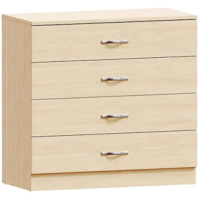 Immagine di Home Discount Pino cassettiera, 4 cassetti con Maniglie in Metallo e corridori, Sistema Unico Guide, Camera da Letto Riano Storage Furniture