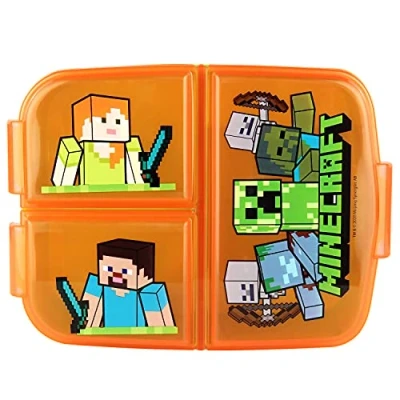 Immagine di p:os Minecraft Contenitore per Il Pranzo Bambini con 3 Scomparti, in plastica Chiusura a Clip, Asilo, Scuola e Tempo Libero