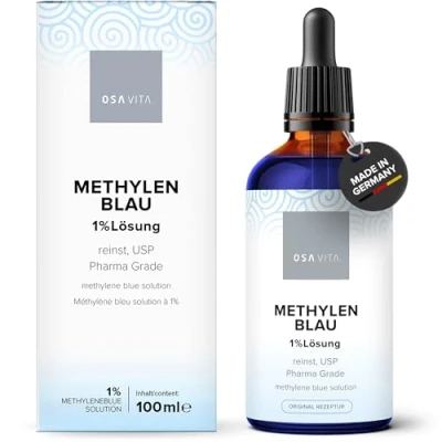 Immagine di OSAVITA® soluzione blu metilene 1% con pipetta, puro USP, di alta qualità 100 ml, testata da laboratorio, prodotto in Germania