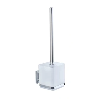 Immagine di WENKO Set WC Vacuum Loc Quadro, scopino con portascopino aperto, montaggio a parete senza fori, acciaio inossidabile inserto in plastica bianca, 9,5x37x12,5cm