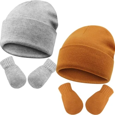 Immagine di DRESHOW Toddler Beanie Invernali Berretto e Guanti Set Neonati Caldo Cappello a Maglia Invernale con per 3 Mesi 24 Ragazze Ragazzi Bambini