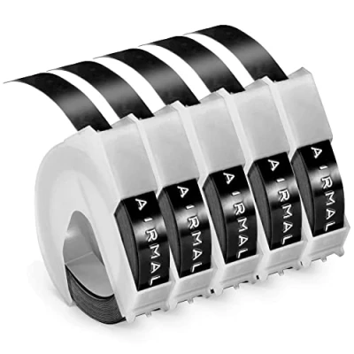Immagine di Airmall Compatibile 9mm goffratura nastro di ricambio per DYMO x 3m etichette 3D autoadesive Nero Omega Junior Motex Label Maker
