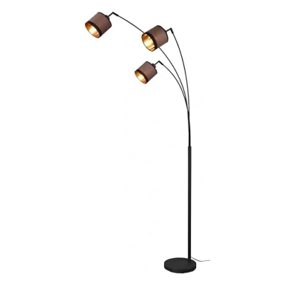 Immagine di Reality Lampada da terra Davos R41553041, metallo nero opaco, paralumi in tessuto color tortora/nero/oro, escl. 3x E14