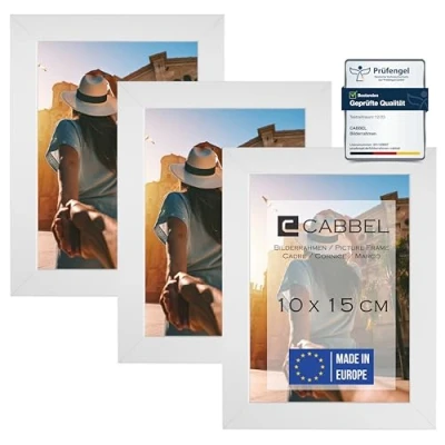 Immagine di CABBEL Set di 3 cornici 10x15 in Legno MDF con Vetro Acrilico infrangibile Bianco