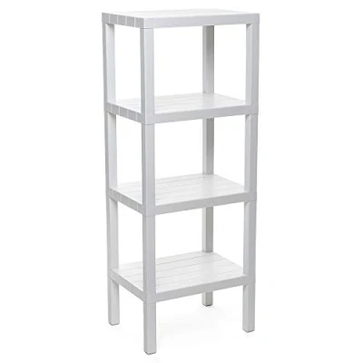 Immagine di TATAY Mensola Rettangolare Lombok, 4 Altezze, Polipropilene, Senza BPA , Finitura Effetto Legno, Tamponi Antiscivolo, Max 10 kg per Ripiano, Facile Assemblaggio, Misure 38 x 29 100 cm, Bianco