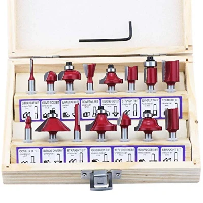 Immagine di Fippy 15 PCS&quot;1/4&quot; Set Fresa in Carburo di Tungsteno diametro del codolo da 6,35 mm con custodia legno
