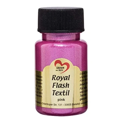 Immagine di Royal Flash Textil Colore metallizzato glitterato, 50 ml, altamente coprente, cremoso, per tessuti chiari e scuri, a base d&#039;acqua, dipingere valorizzare magliette, borse, Pink