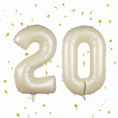Immagine di Palloncini Compleanno 20 anni Beige 101 CM Palloncino Numero Gonfiabile in Foil Decorazioni di un uomo donna Vola con l&#039;Elio
