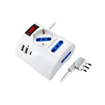 Immagine di Ewent Multipresa da scrivania/tavolo con 3 prese 10/16A e 2 porte USB A 1 porta C, Interruttore ON/OFF, 3500W, Protezione Sovraccarico,Spina IT10A cavo 2mt,Bianca, (2ITA/Schuko)