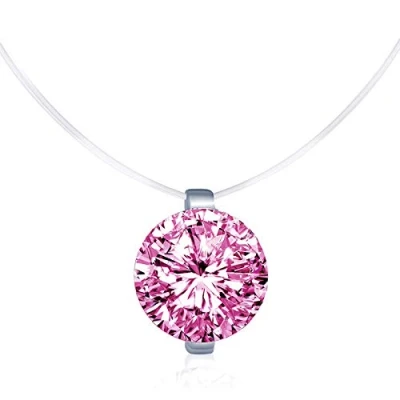 Immagine di Unendlich U Collana da donna con un singolo zircone e filo di nylon trasparente.Alla moda, squisita ed elegante.Colore: Rosa