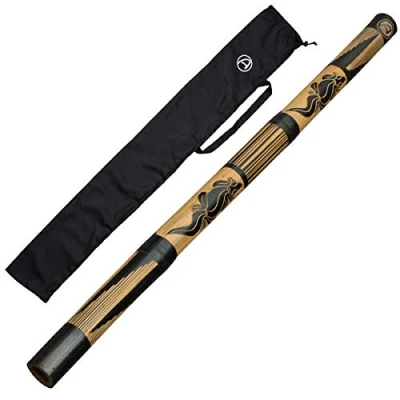 Immagine di Australian Treasures Didgeridoo di bambù facile da suonare per principianti Con disegni lucertole intagliate a mano e custodia in nylon