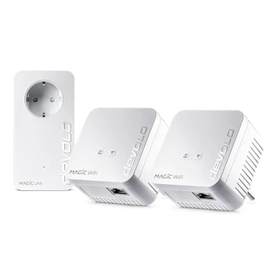 Immagine di devolo Adattatore Powerline WLAN 8578, kit mini multiroom WiFi Magic 1 fino a 1.200 Mbps, amplificatore Mesh WLAN, 2x connessione LAN, dLAN 2.0, bianco