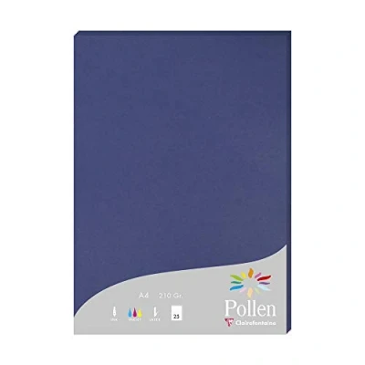 Immagine di Clairefontaine 24284C Astuccio da 25 fogli Formato A4 (21x29,7cm) 210g/m² Colore blu notte Inviti Eventi e Corrispondenza Gamma Pollen Carta Premium Liscia
