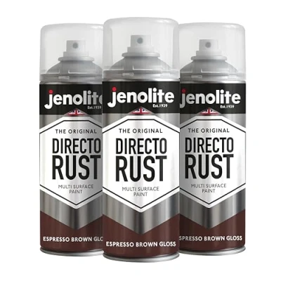 Immagine di JENOLITE Directorust Vernice Aerosol Lucida ESPRESSO MARRONE spray multisuperficie Per l&#039;uso su legno, metallo, plastica, ceramica e superfici arrugginite 3 x 400ml RAL8017