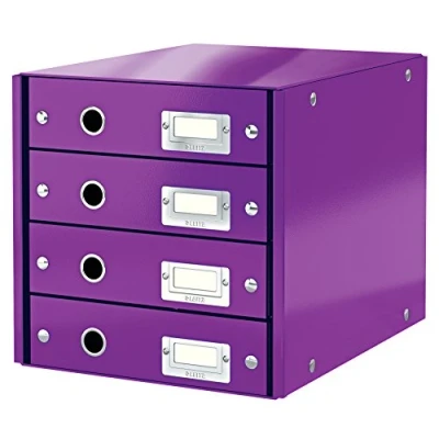 Immagine di Leitz Click &amp; Store Cassettiera a 4 Cassetti Pieghevole, Organizer per Riporre Documenti, Cataloghi e Riviste in Formato A4, Adatta Casa Ufficio, Viola, 60494062