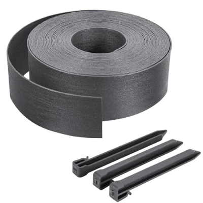 Immagine di VOUNOT® Bordo Giardino Flessibile, Bordi Aiuole PE Bordura per Prato con Picchetti di Fissaggio, Lunghezza 20m Altezza 8cm Spessore 3 mm, Grigio