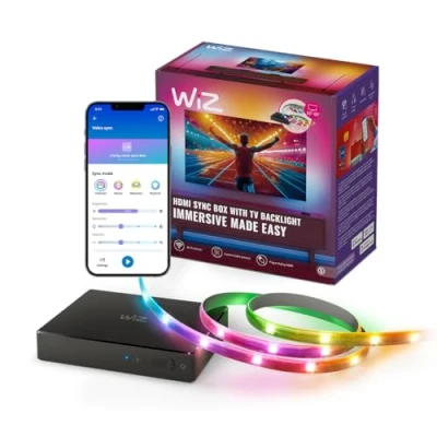 Immagine di WiZ HDMI Sync Box con retroilluminazione TV, sincronizza la luce film, giochi e musica, 2.0, Striscia LED RGBIC per TV da 55 65 pollici, controllo App, compatibile Google Alexa