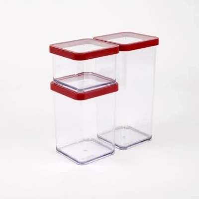 Immagine di Rotho Loft Set di 3 contenitori in plastica per uso alimentare (SAN), senza BPA, trasparente/rosso, 1 x 0,5 l + 1,5 (21,2 11,4 23,5 cm)