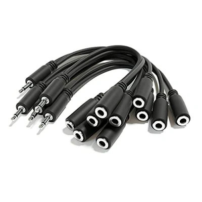 Immagine di ExcelValley 5 Pack Cavi Patch Mono Diviso Y TS 3,5mm 1/8&quot; Eurorack Synth Sintetizzatore [Nero]