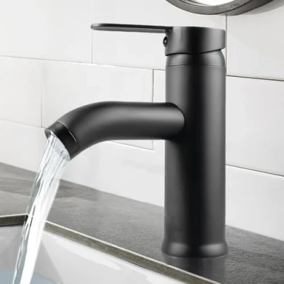 Immagine di Rubinetto Bagno Lavabo, Acciaio Inox Miscelatore Nero Lavabo Alto, Monocomando Bagno, Lavandino per Acqua Fredda e Calda, Con Due Flessibili