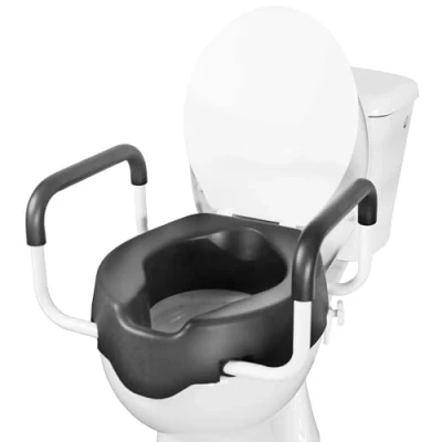 Immagine di KMINA Rialzo WC per Anziani con Braccioli (10 cm, Morbido), Coperchio, Bagno Disabili, Alzawater Anziani, Universale, Sollevatore Disabili Nero