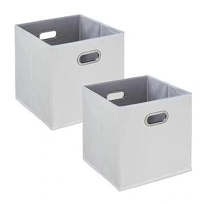 Immagine di Relaxdays Scatola Portaoggetti, Set 2 Box da Scaffale, HLP: 32 x 33 cm, Portagiochi Pieghevole, in Lino, Bianco, Cartone