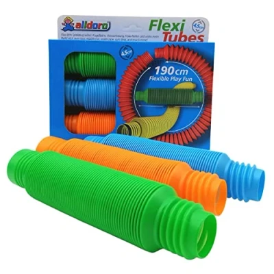 Immagine di alldoro Set di 3 Ø 4,5 cm in 1 con Tubi Flessibili plastica Come Pista per Palline, Tubo dell&#039;Acqua e Pneumatici, Lunghezza Regolabile 21 67 cm, Multicolore, 60331