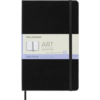 Immagine di Moleskine Art Collection Sketchbook Album da Disegno con Copertina Rigida e Chiusura ad Elastico, Carta Adatta a Penne, Matite Pastelli, Nero, Large 13 x 21 cm, 104 Pagine