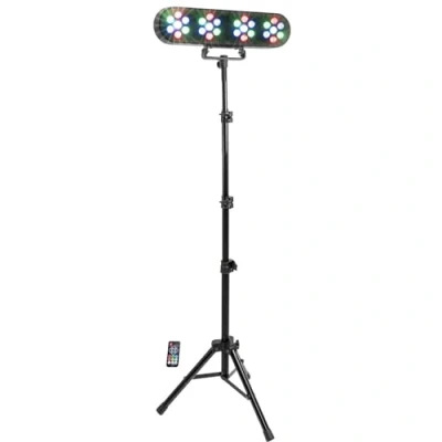 Immagine di Party Light &amp; Sound FUNLED Spettacolo di luci con 4 effetti su Stativo telescopico PAR 7 LED da 1 W ciascuno Telecomando Effetto strobo incluso altezza regolabile