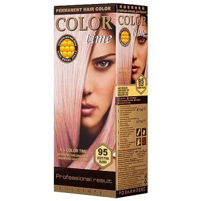 Immagine di COLOR TIME Tinta Permanente in Gel Colore Biondo Rosa Chiaro 95 Arricchita con Gelatina Reale e Vitamina C Colorazione per Capelli Copre i Bianchi 100 ML