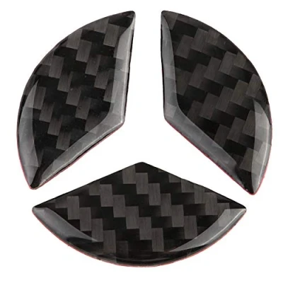Immagine di Nikou logo del volante compatibile in fibra di carbonio Emblema Badge Decalcomanie Coperture Decorazioni interne per Classe C W204 2005 2012