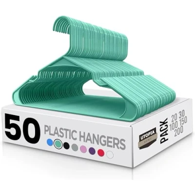 Immagine di Utopia Home confezione da 50 grucce in plastica per vestiti, salvaspazio, resistenti e sottili, con scanalature spalla,