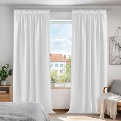 Immagine di Deconovo Tende oscuranti super morbide, plissettate, termiche, isolanti, per camera delle ragazze, colore bianco argento, 140 x 240 cm, 2 pannelli