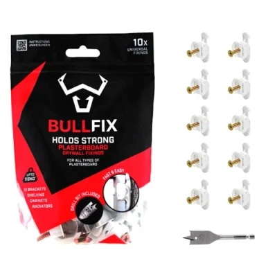 Immagine di Bullfix kit di fissaggio universale per cartongesso resistente, confezione da 10 pezzi, tasselli cartongesso, alternativa a ancoraggio parete con viti