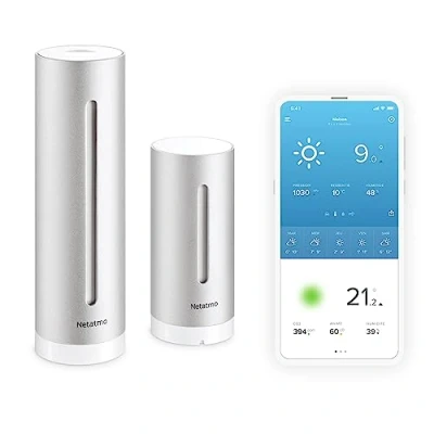 Immagine di Netatmo Stazione meteo intelligente: WiFi, wireless, sensore interno ed esterno, previsioni del tempo, Amazon Alexa e Apple HomeKit, igrometro, qualità dell&#039;aria, NWS01 EC, nero