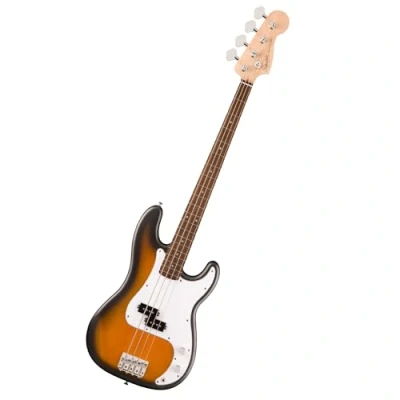 Immagine di Squier by Fender Debut Collection Precision Bass, Tastiera in Laurel, Battipenna Bianco, Sunburst a 2 Colori