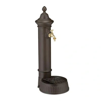 Immagine di Relaxdays Fontana da Giardino in Stile Antico, Fontanella a Colonna con Rubinetto e Vaschetta, HLP: 72x26x31 cm, Marrone, Alluminio