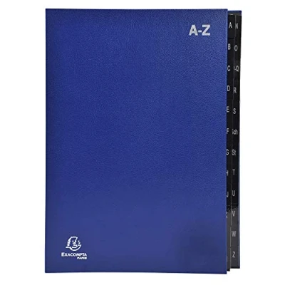 Immagine di Exacompta 57222E Cartella portadocumenti riciclata, in cartone extra resistente, 24 scomparti dalla A alla Z, per DIN A4, con linguette rinforzate plastica, colore: blu