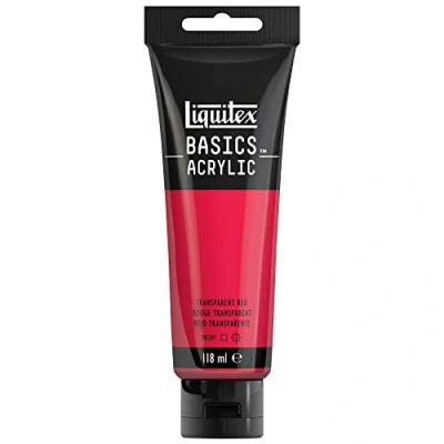Immagine di Liquitex 8870060 Basics Pittura acrilica, Pigmenti per artisti monopigmentati, Resistente alla luce, durevole nel tempo, Finitura satinata, Tubo da 118 ml Rosso Trasparente