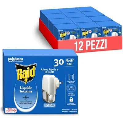 Immagine di Raid Liquido Elettrico Antizanzare Contro Zanzare Comuni e Tigre, Inodore, Formato Scorta da 12 Diffusori Ricariche 21ml, 30 Notti