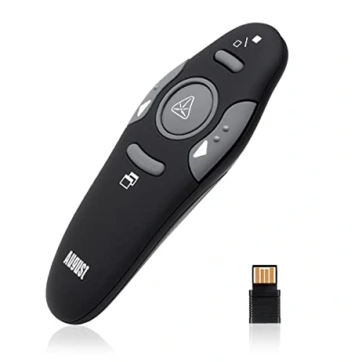 Immagine di Puntatore Laser per Presentazioni Penna Telecomando Rosso August LP205R Presentatore Wireless Powerpoint / Mini Ricevitore USB da 2.4GHz Compatibile Prezi/Keynote/Windows, Mac